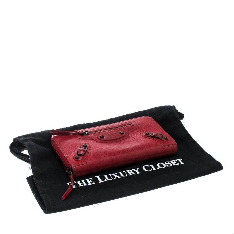 Balenciaga Red Leather Continental Zip Around Wallet 3