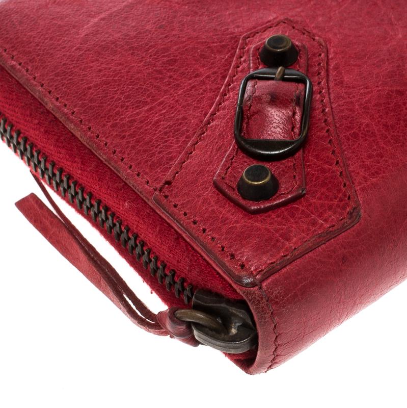 Balenciaga Red Leather Continental Zip Around Wallet In Good Condition In Dubai, Al Qouz 2