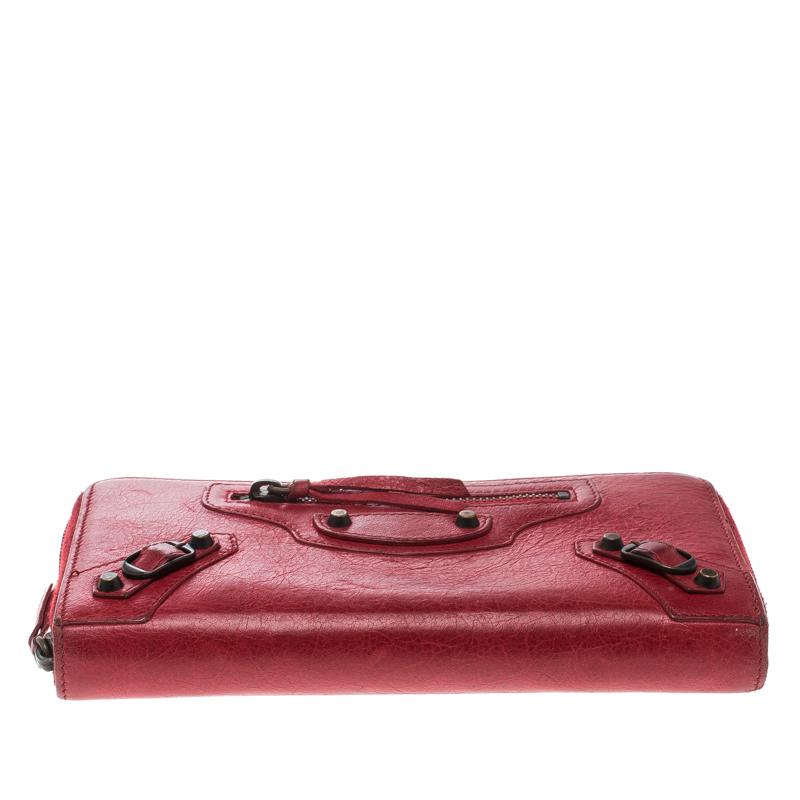 Women's Balenciaga Red Leather Continental Zip Around Wallet
