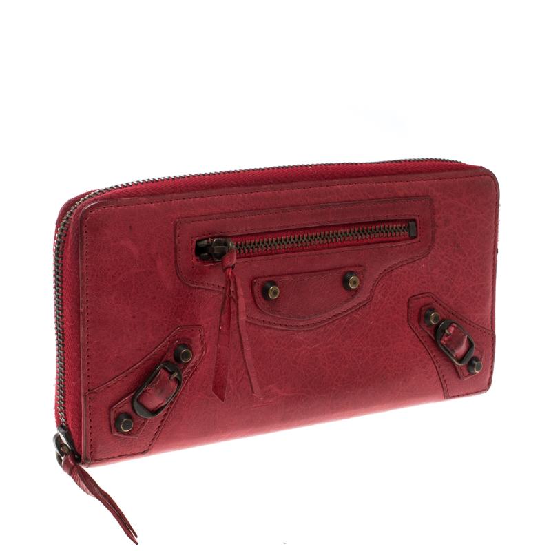 Balenciaga Red Leather Continental Zip Around Wallet 1