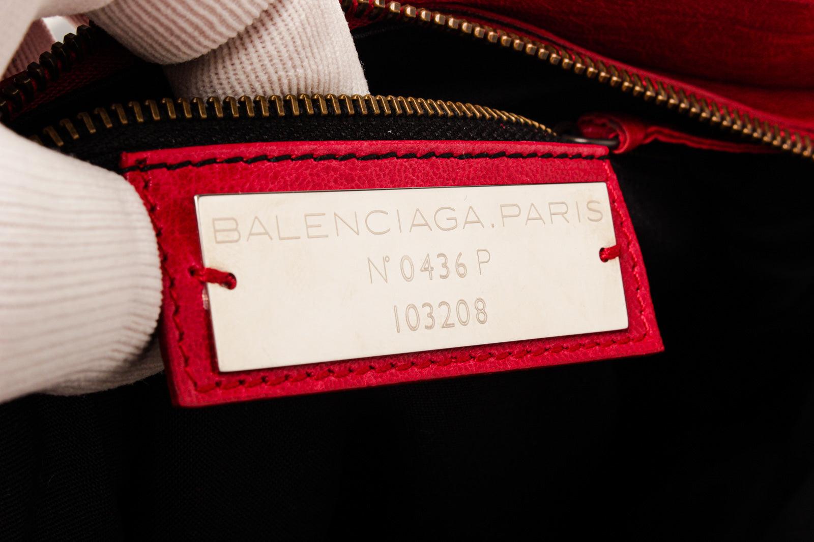 Balenciaga Red Leather First Classic Shoulder Bag with leather, gold-tone In Good Condition In Irvine, CA