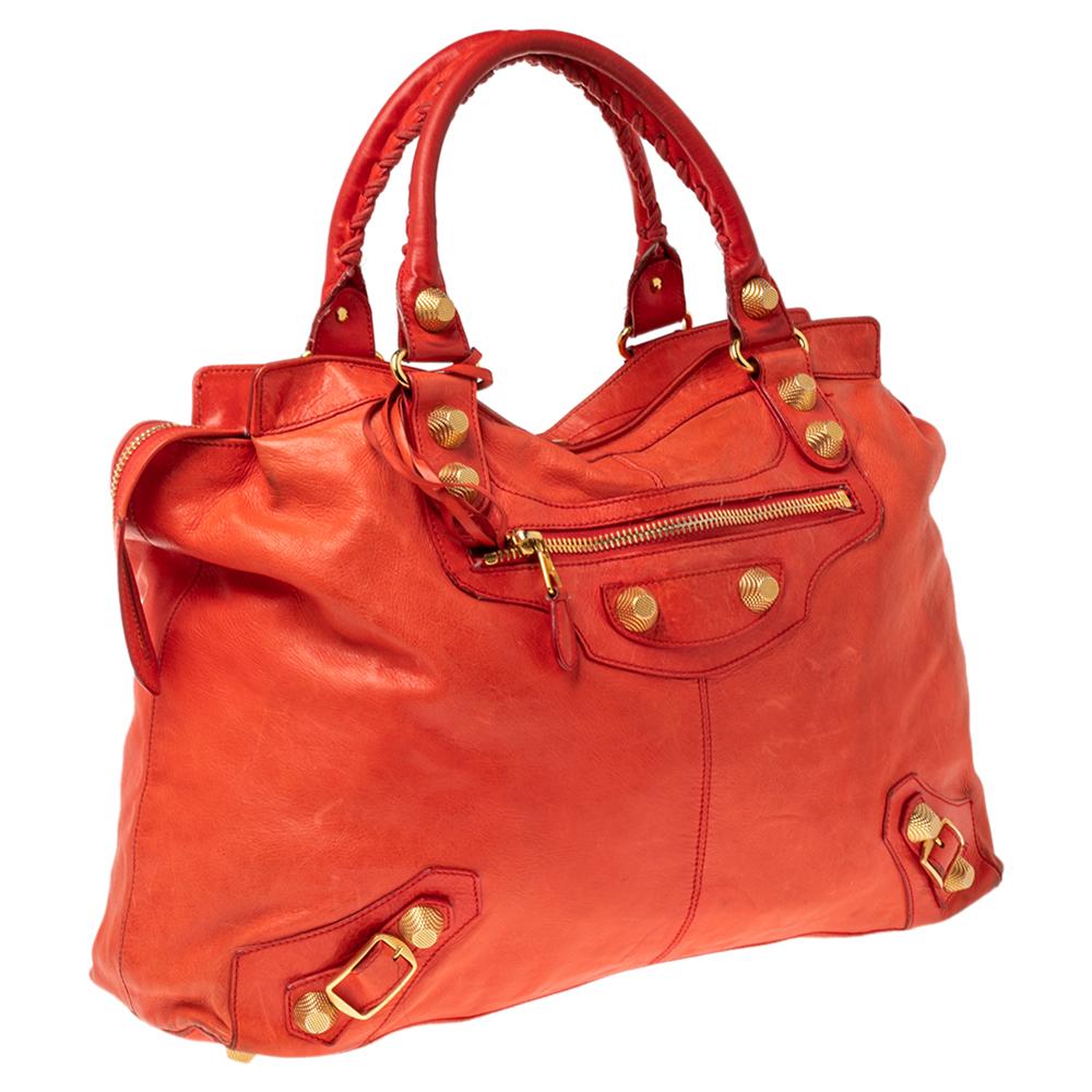 Women's Balenciaga Red Leather Giant 21 Gold Hardware RTT Bag