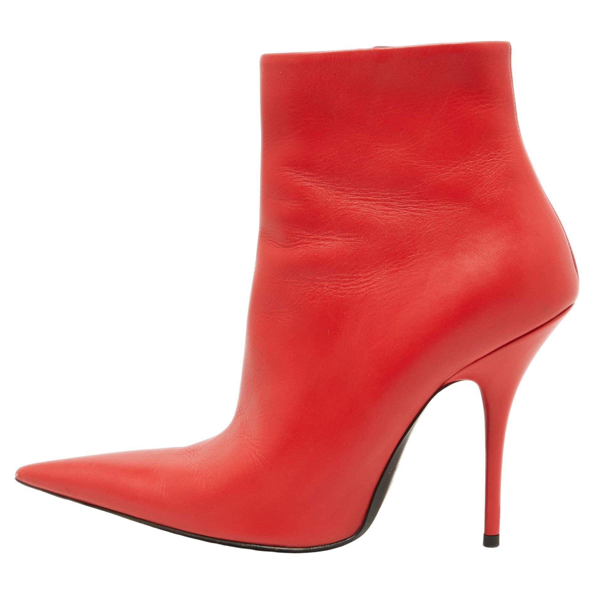 Balenciaga Red Leather Knife Ankle Booties Size 38.5 For Sale