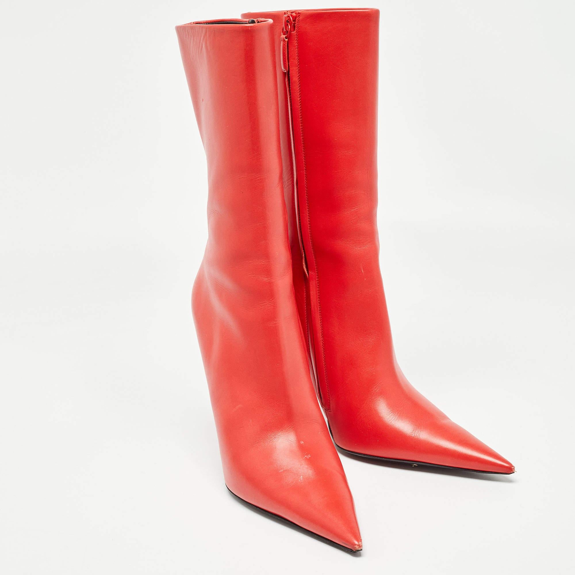 Women's Balenciaga Red Leather Knife Midcalf Boots Size 39