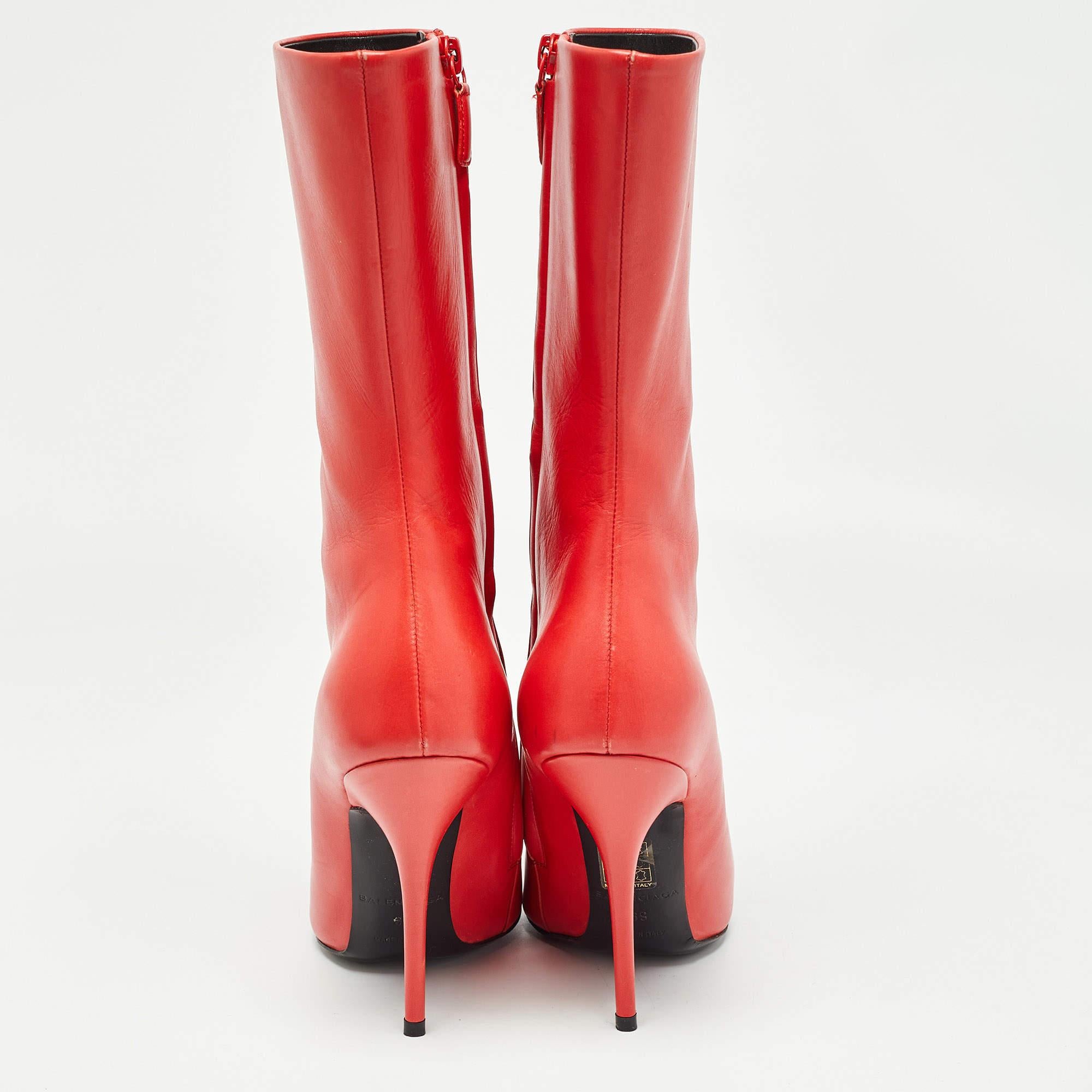 Balenciaga Red Leather Knife Midcalf Boots Size 39 1