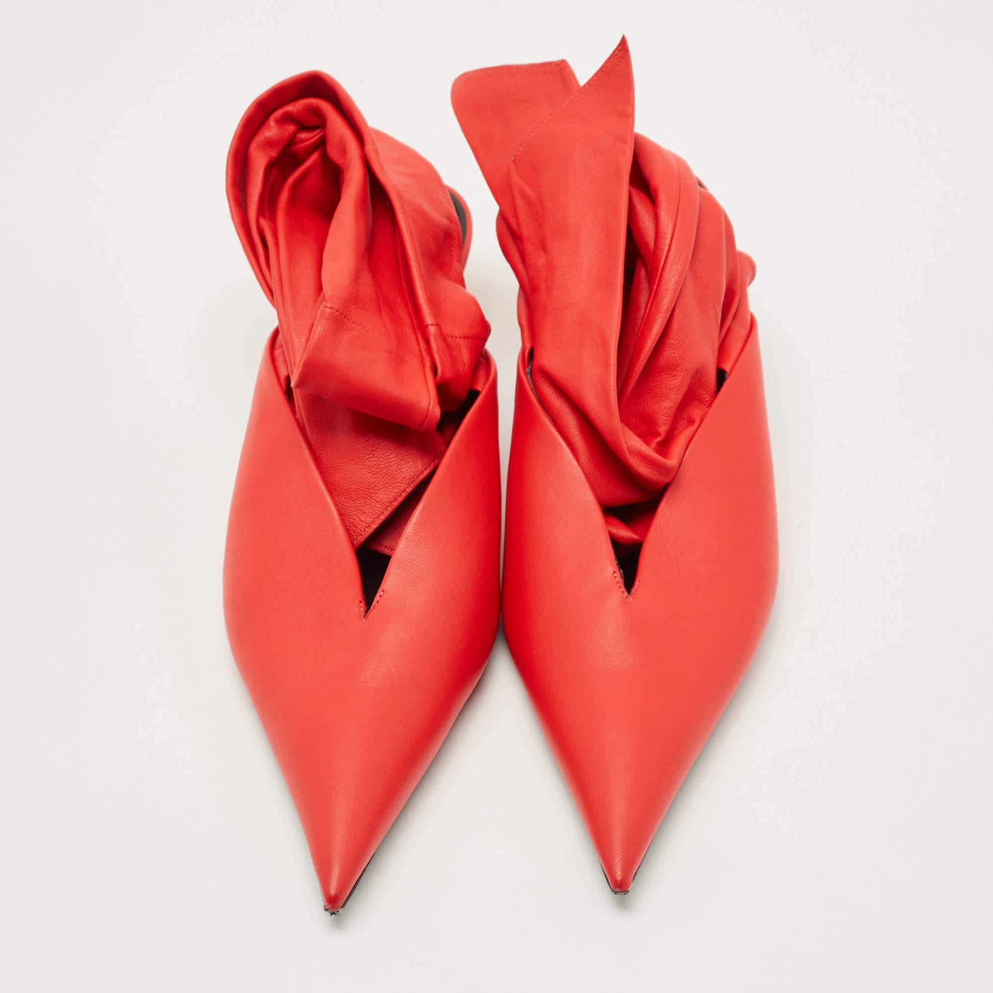 Balenciaga Red Leather Knife Pointed Toe Ankle Wrap Pumps Size 38 For Sale 1