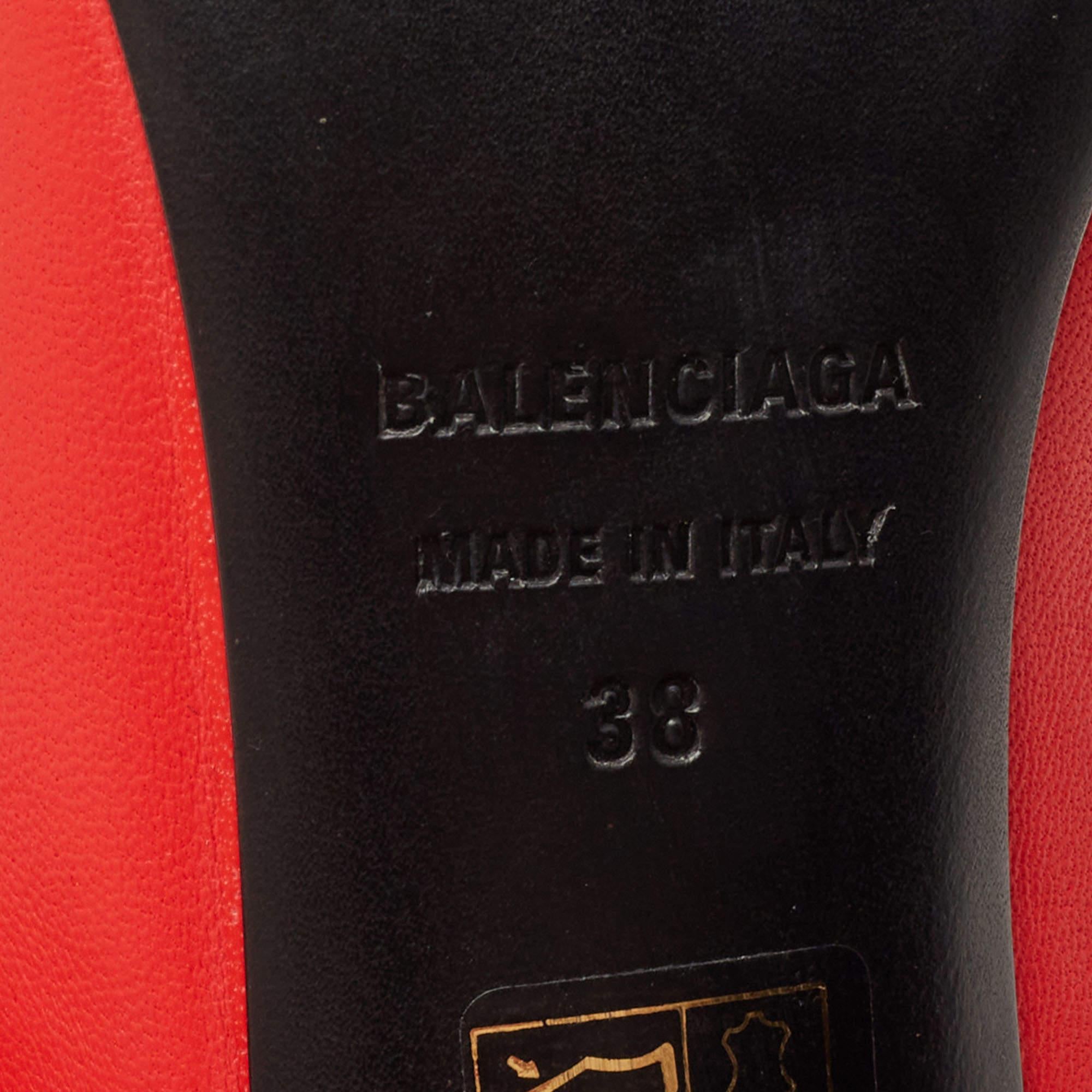 Balenciaga Red Leather Knife Pointed Toe Ankle Wrap Pumps Size 38 For Sale 3