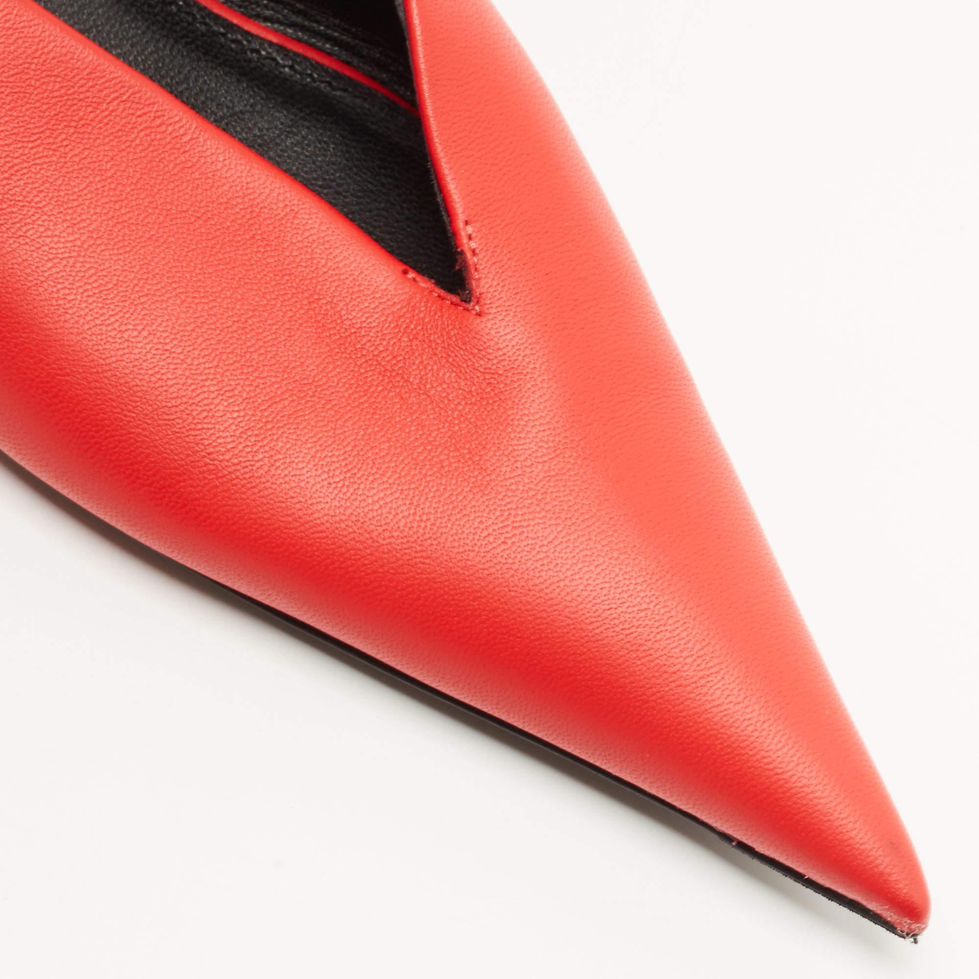 Balenciaga Red Leather Knife Pointed Toe Ankle Wrap Pumps Size 38 For Sale 4