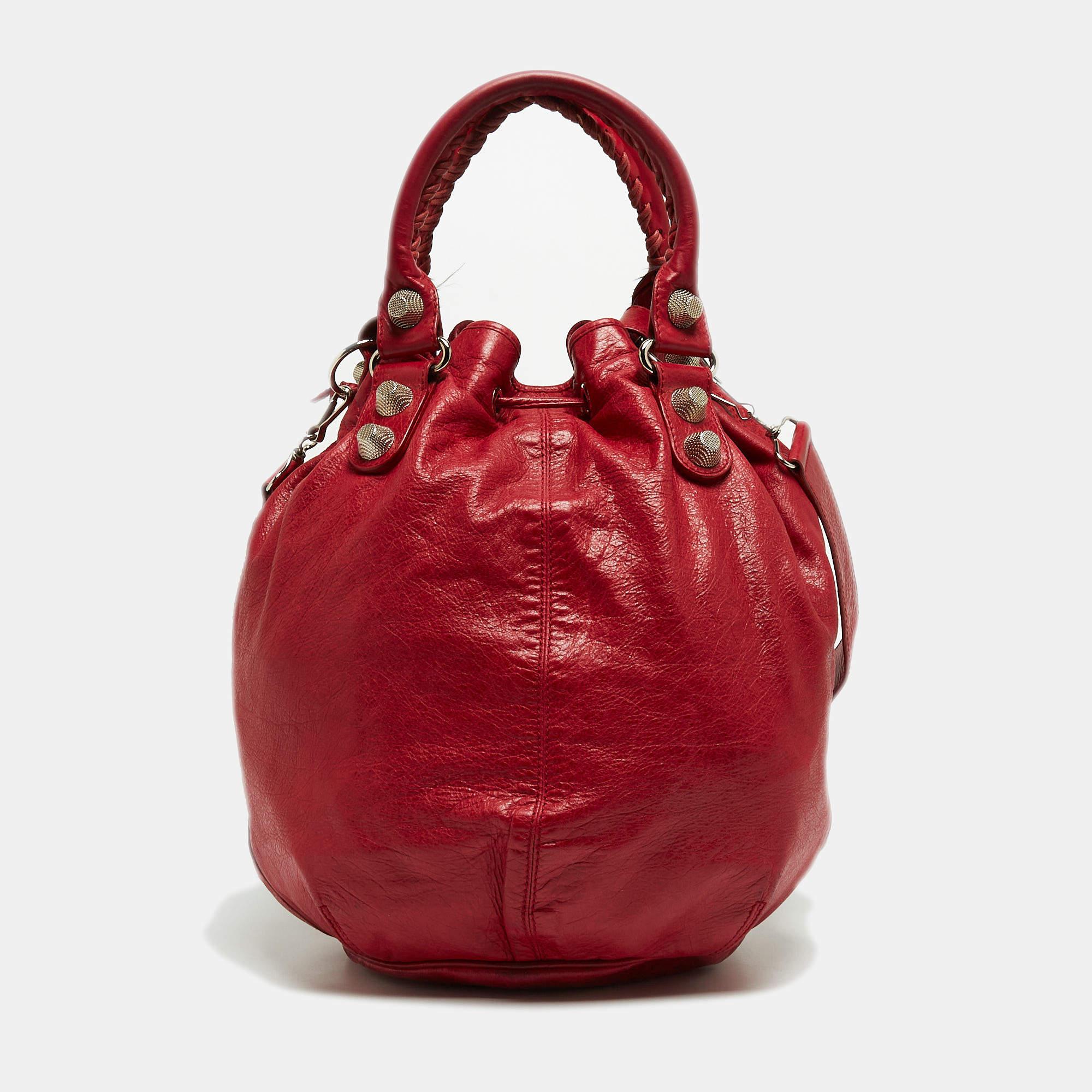 Balenciaga Red Leather Mini RGH PomPon Bag In Good Condition In Dubai, Al Qouz 2