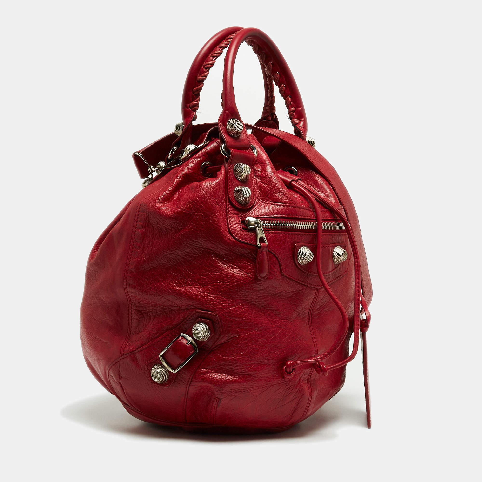 Women's Balenciaga Red Leather Mini RGH PomPon Bag