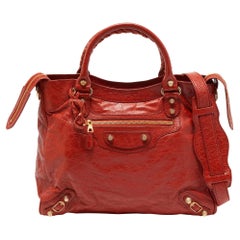 Balenciaga Rote Motocross Classic City Bag aus Leder