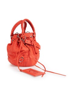 Balenciaga Red Leather Motocross Classic Mini Pompon Bag
