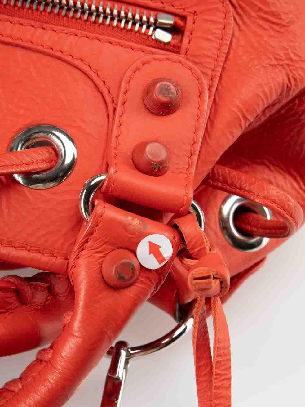 Balenciaga Red Leather Motocross Classic Mini Pompon Bag For Sale 4