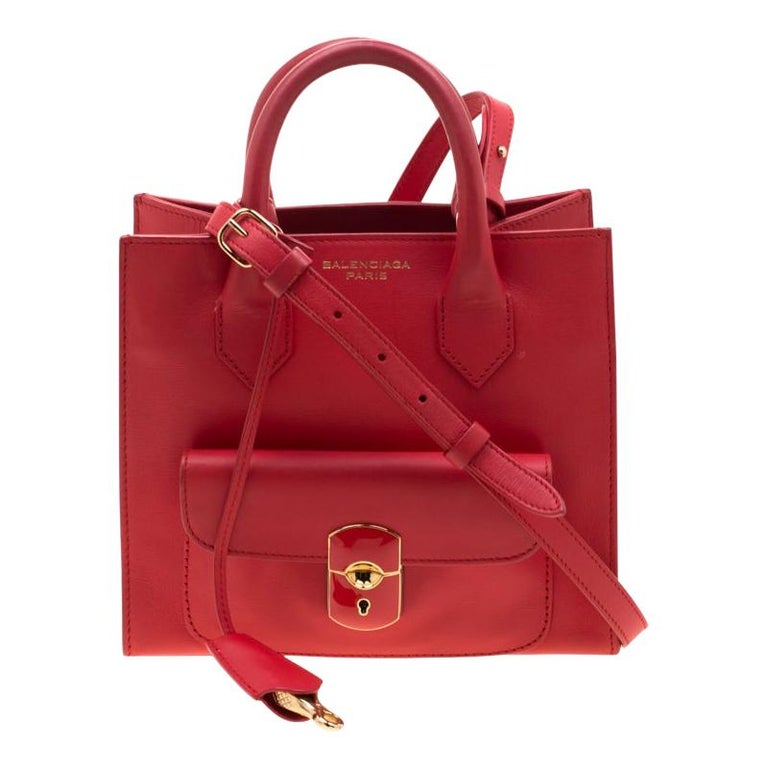 Balenciaga Red Leather Padlock Mini All Afternoon Tote For Sale at 1stDibs