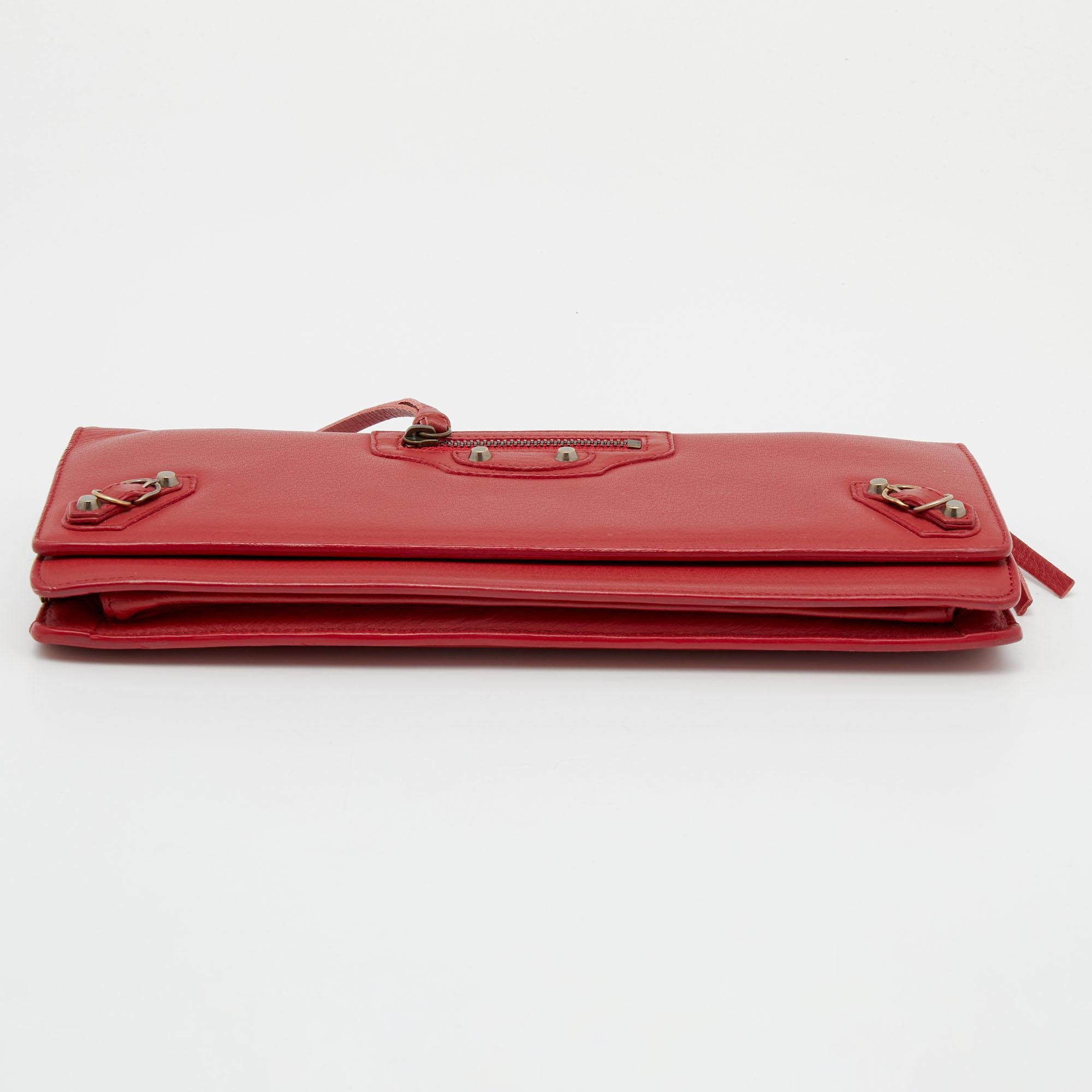 Balenciaga Red Leather Papier Wand Long Clutch In Good Condition In Dubai, Al Qouz 2
