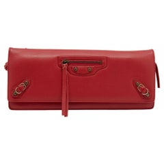 Used Balenciaga Red Leather Papier Wand Long Clutch