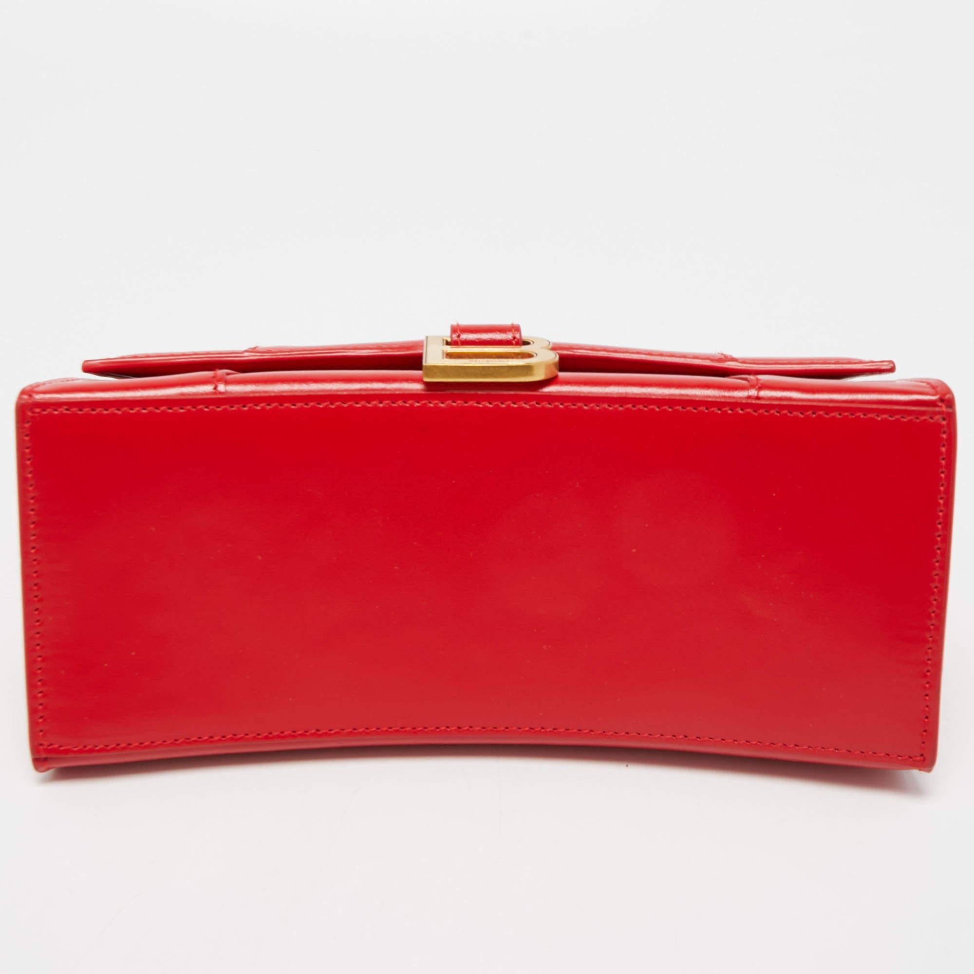 Balenciaga Red Leather Small Hourglass Box Top Handle Bag 6