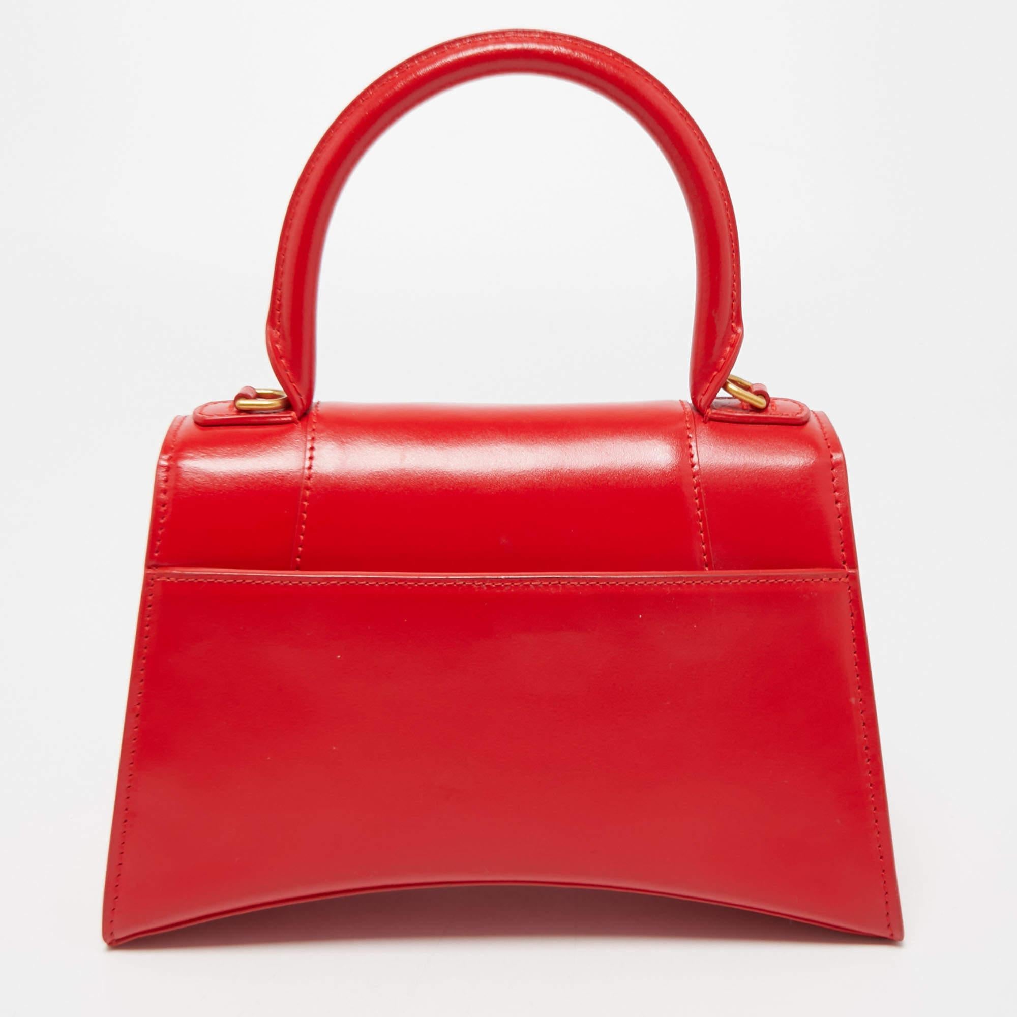Balenciaga Red Leather Small Hourglass Box Top Handle Bag 7