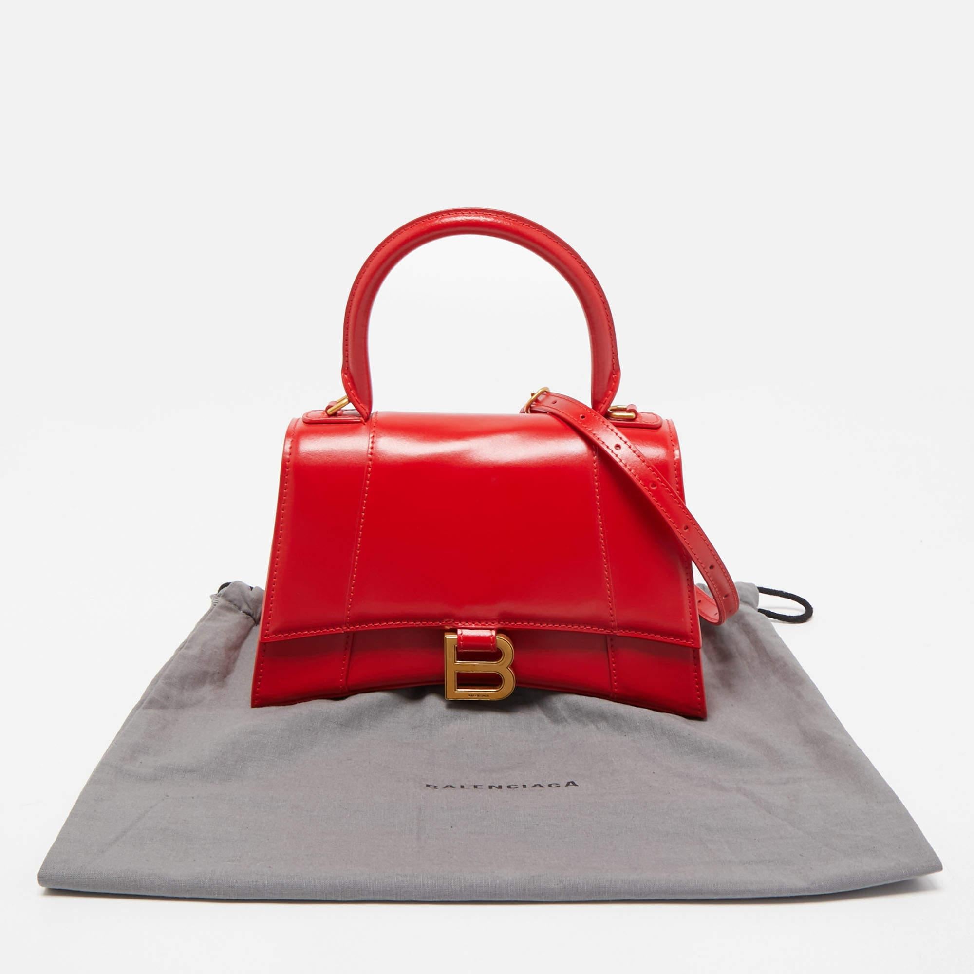 Balenciaga Red Leather Small Hourglass Box Top Handle Bag 8
