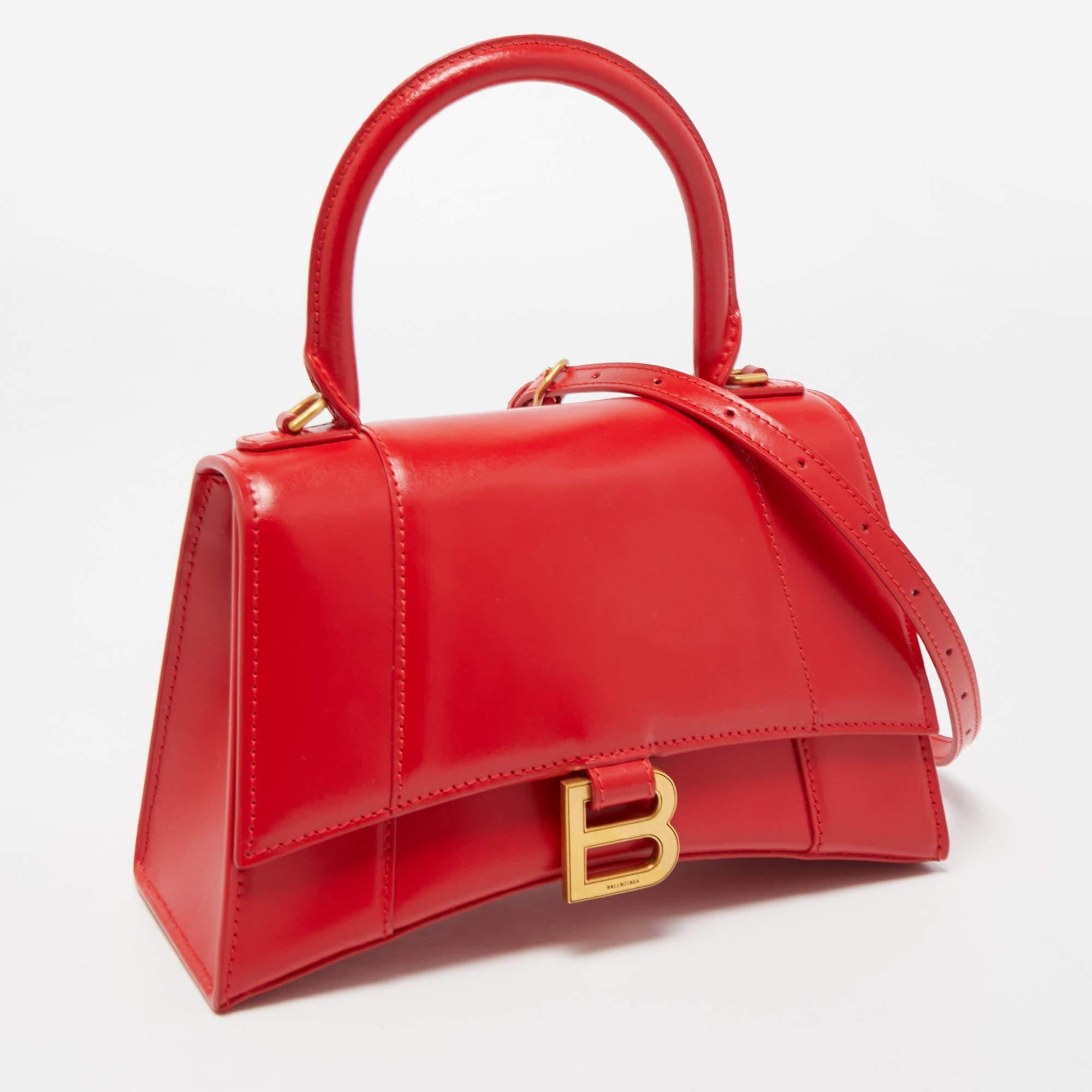 Balenciaga Red Leather Small Hourglass Box Top Handle Bag In New Condition In Dubai, Al Qouz 2