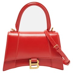 Balenciaga Red Leather Small Hourglass Box Top Handle Bag