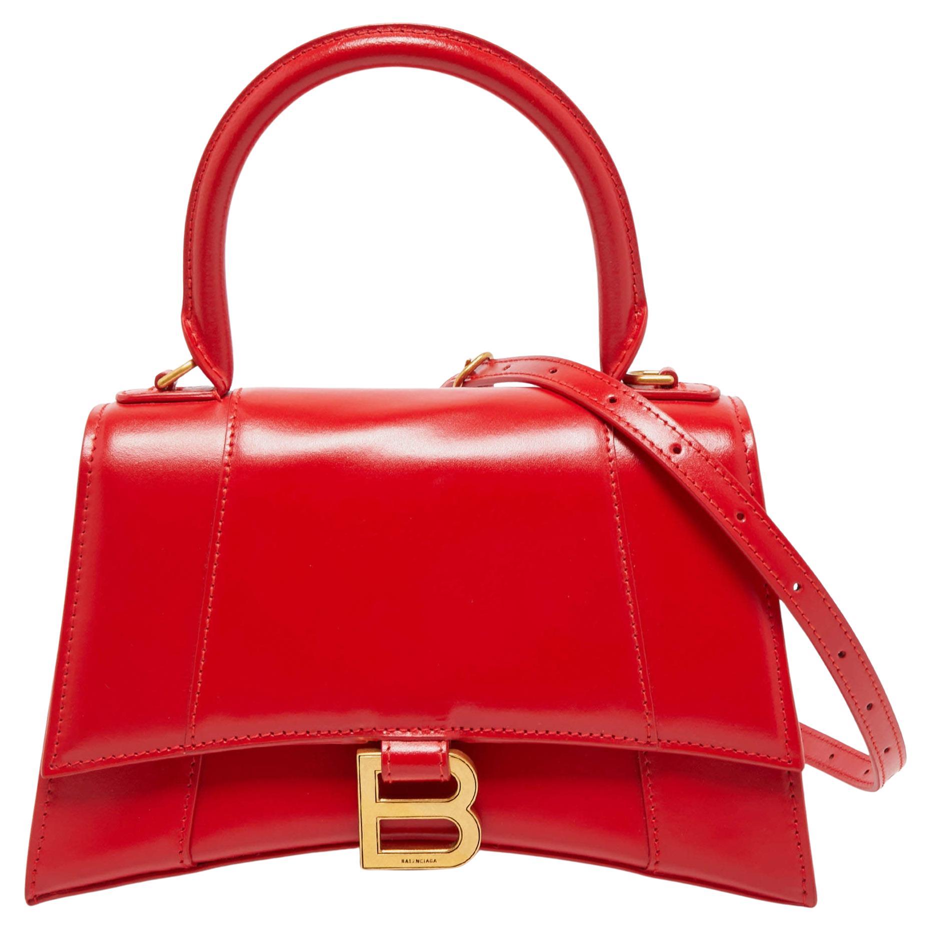 Balenciaga Red Leather Small Hourglass Box Top Handle Bag