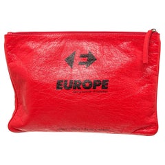 Balenciaga Red Leather Supermarket Pouch with leather, silver-tone hardware