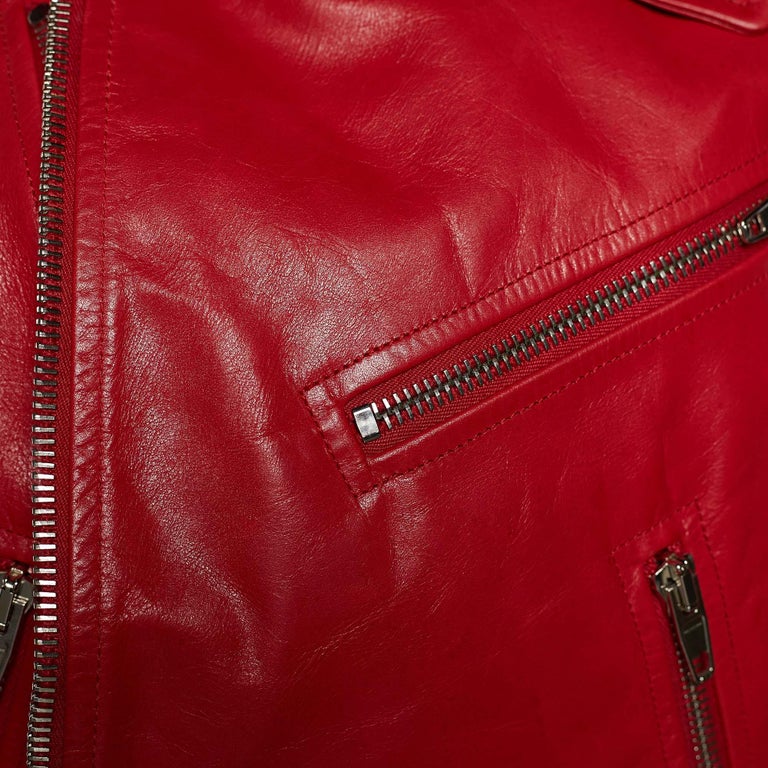 Balenciaga Red Leather Swing Oversized Biker Jacket L For Sale at 1stDibs