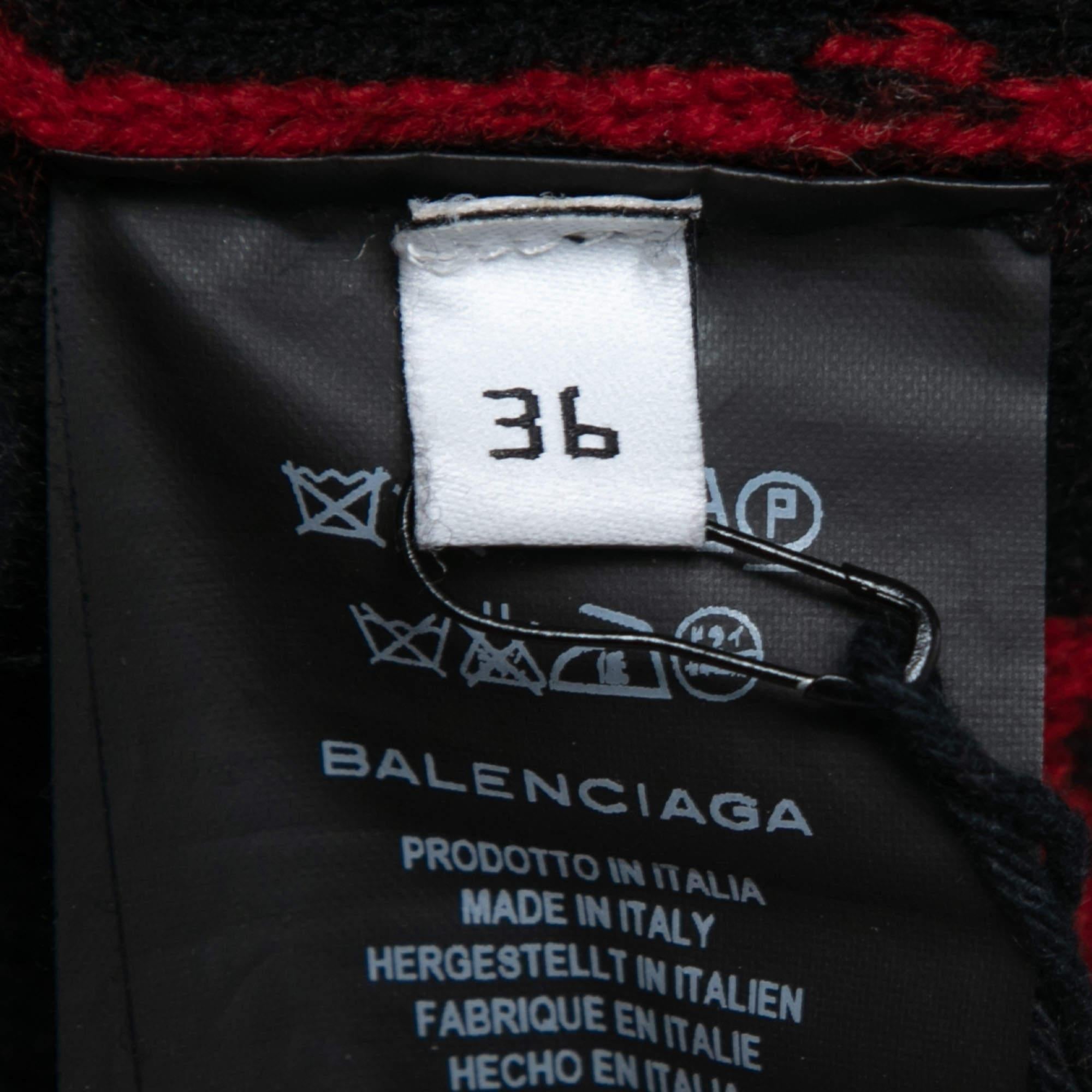 Women's Balenciaga Red Logo Intarsia Knit Wool Oversize Jumper S