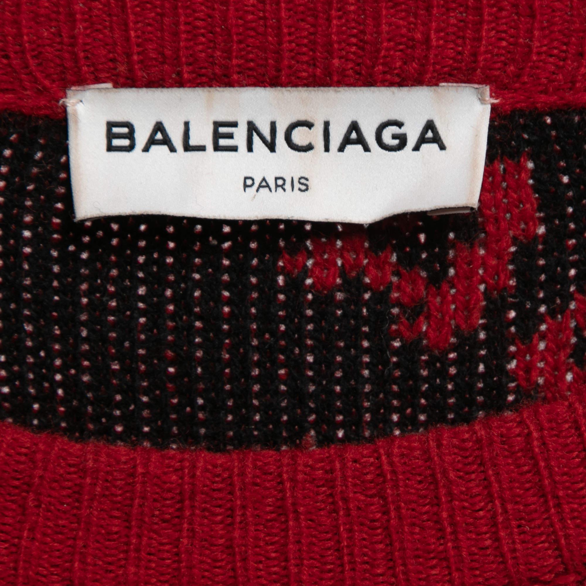 Balenciaga Red Logo Intarsia Knit Wool Oversize Jumper S 1