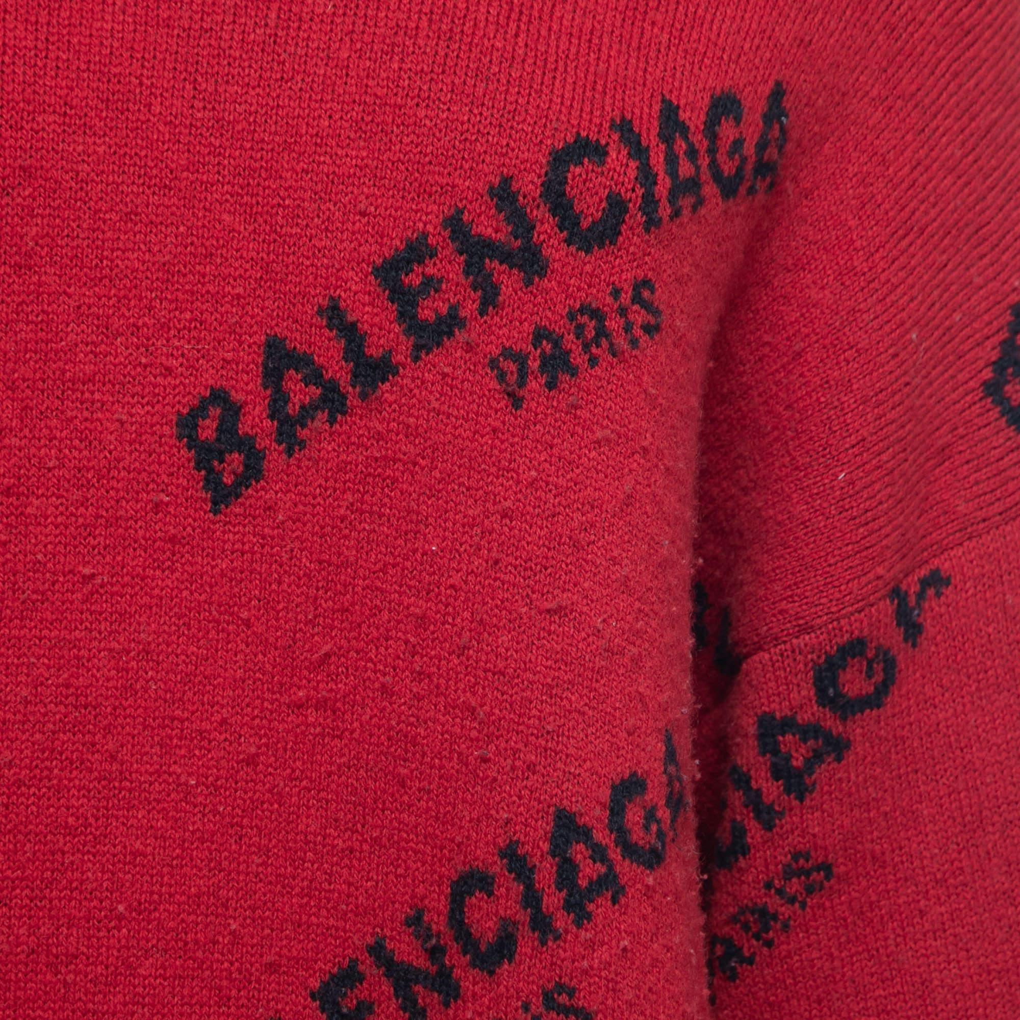 Balenciaga Red Logo Intarsia Knit Wool Oversize Jumper S 2