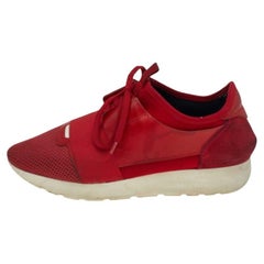 Balenciaga Red Mesh And Leather Race Runner Low Top Sneakers Size 39