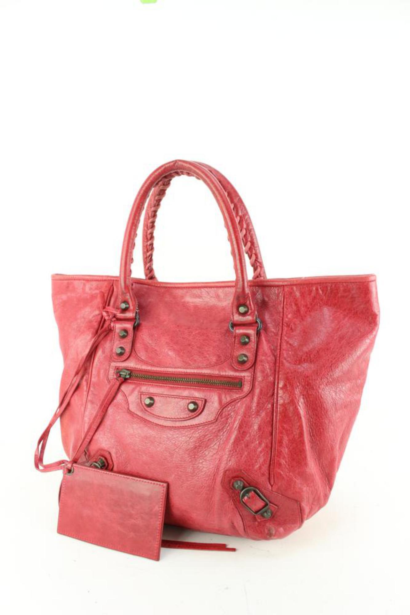 Balenciaga Red Sang Lambskin Leather S Sunday Tote 98ba52s For Sale 5