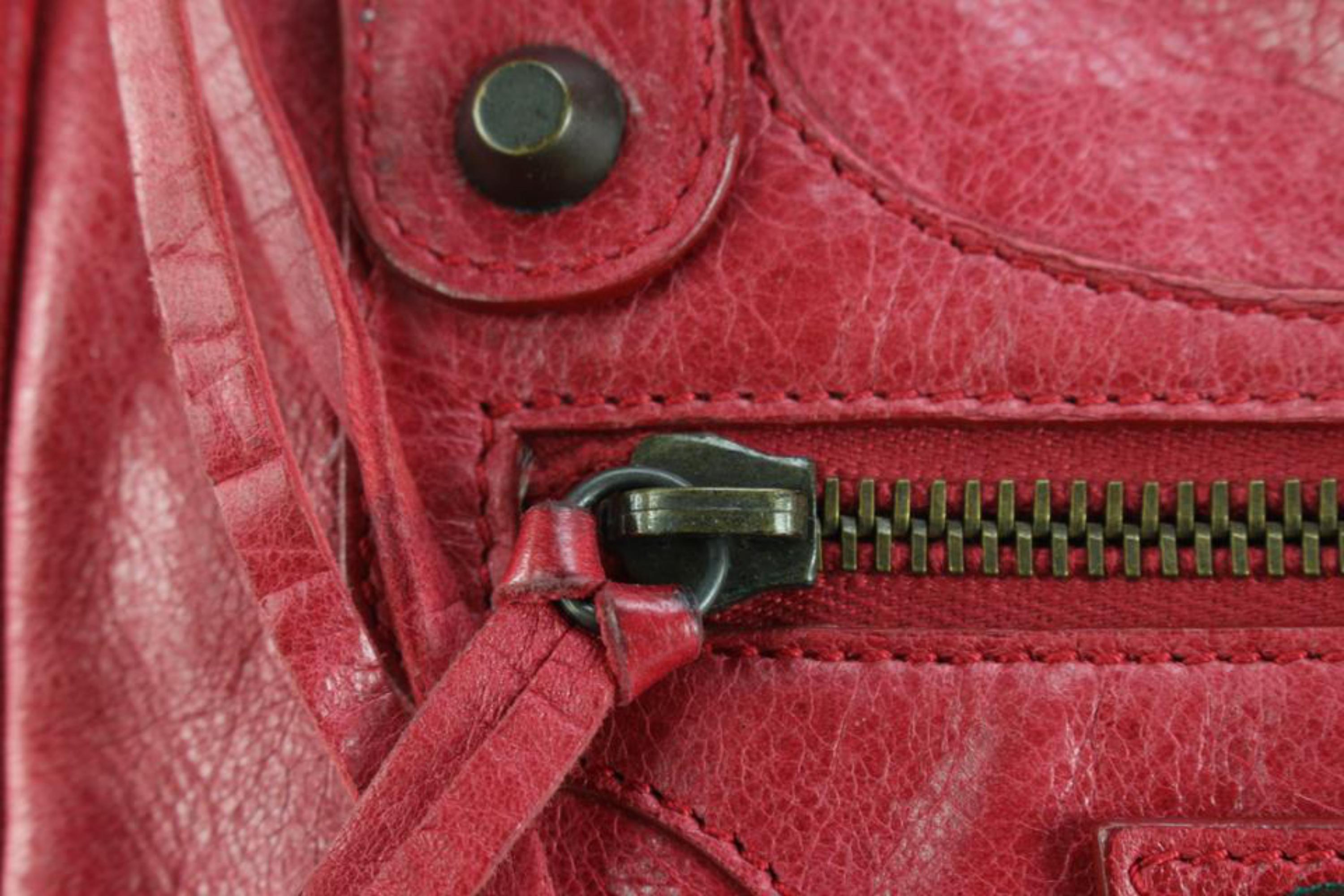 Balenciaga Red Sang Lambskin Leather S Sunday Tote 98ba52s In Good Condition For Sale In Dix hills, NY