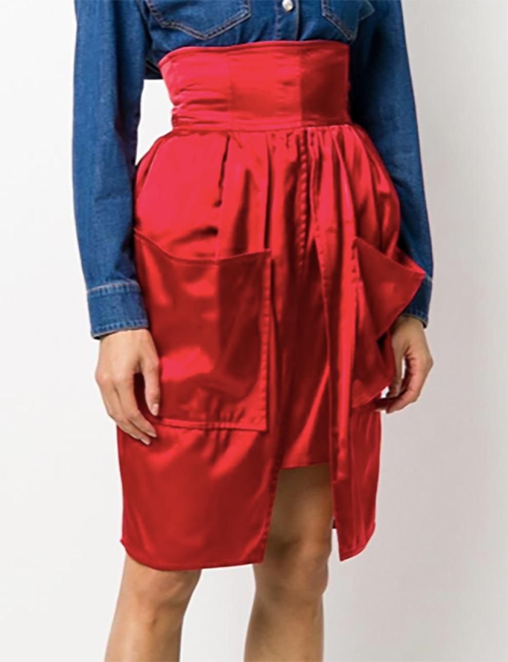 red satin skirts