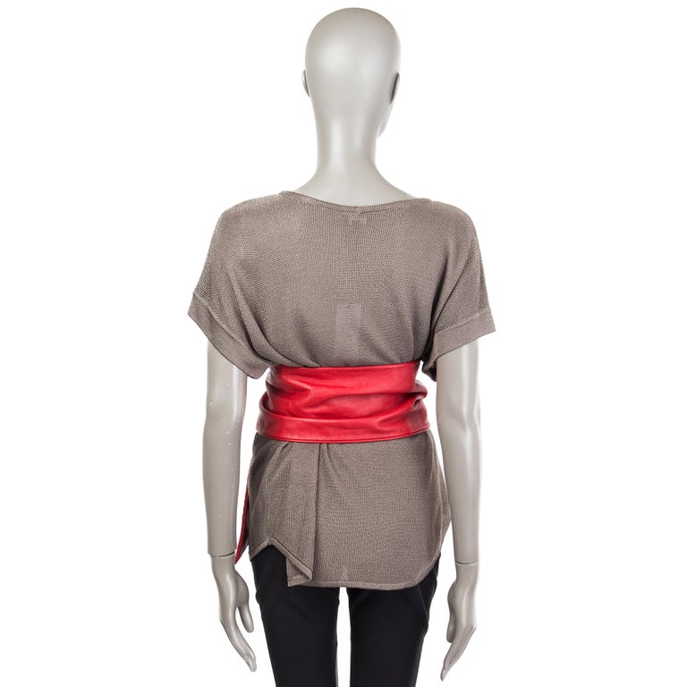 Balenciaga Red Leather Belt with Silver Accents BALENCIAGA red SCARF LEATHER WIDE WAIST Belt 75 For Sale at  main image 3