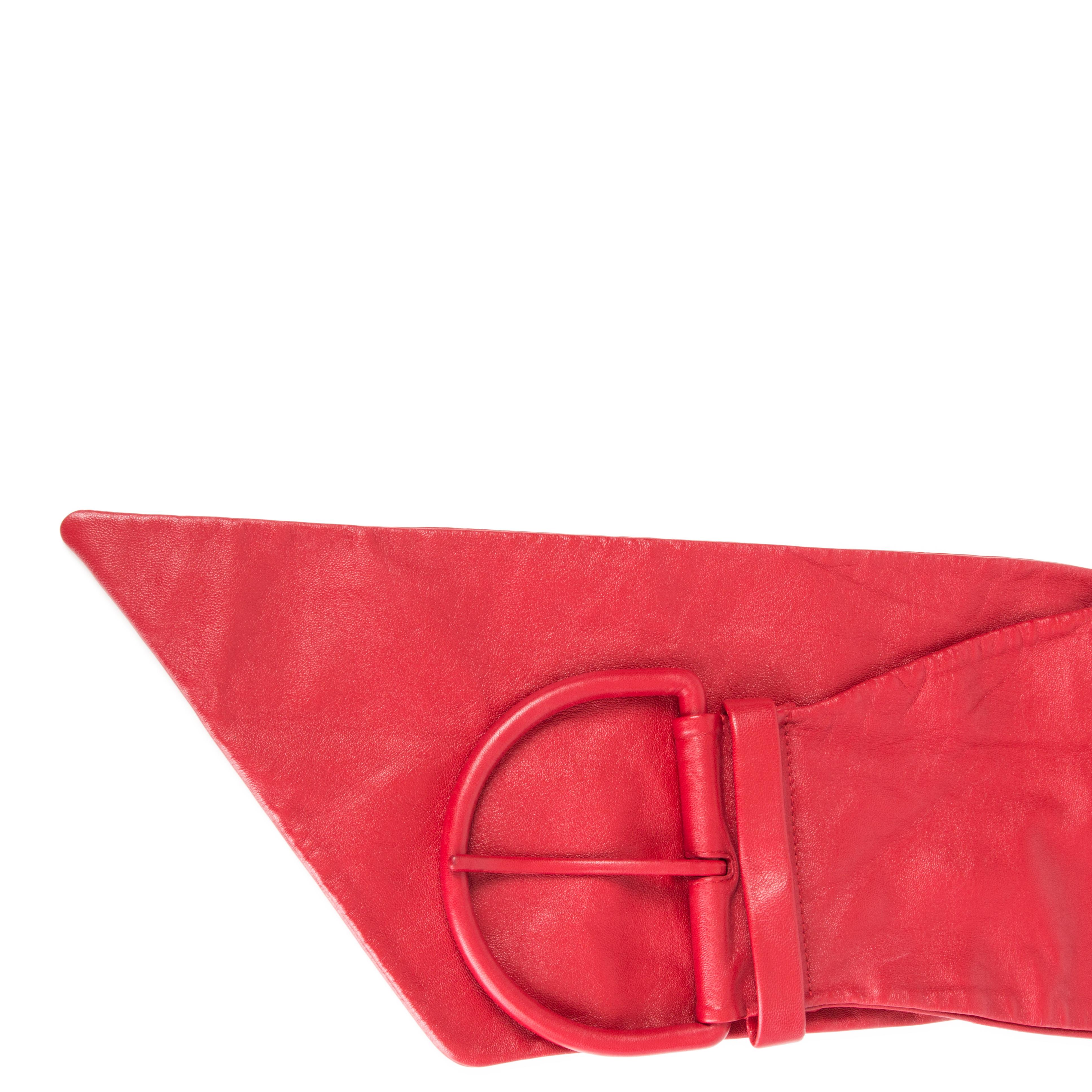Red BALENCIAGA red SCARF LEATHER WIDE WAIST Belt 75 For Sale