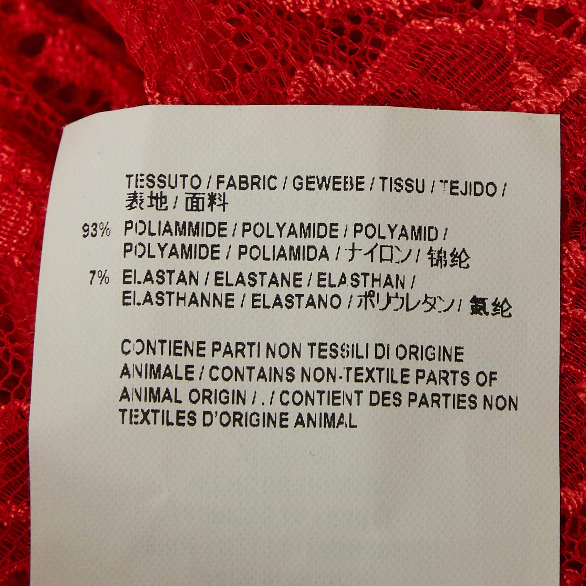 Balenciaga Red Sheer Lace Neck Tie-Up Top M For Sale 2