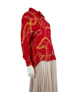 Balenciaga Red Silk Chain Print Shirt Size L