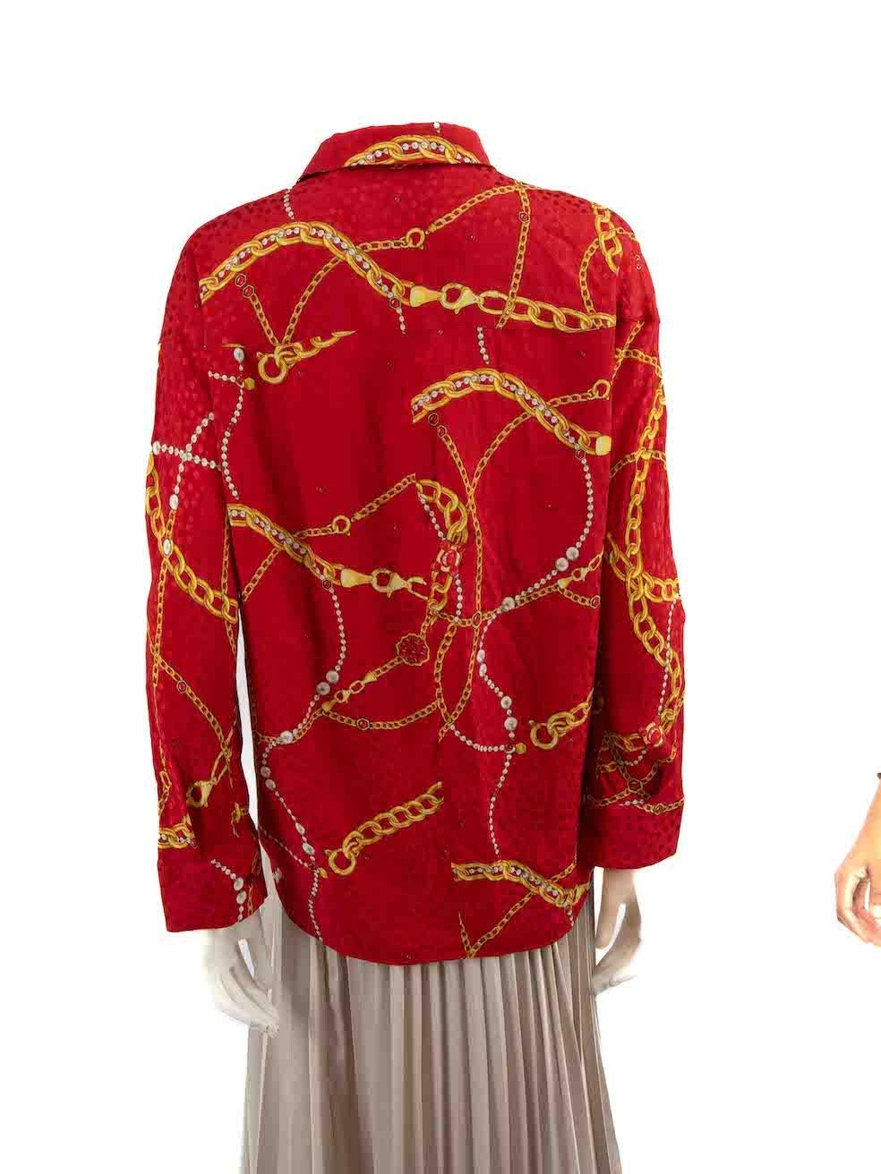Balenciaga Red Silk Chain Print Shirt Size L In Good Condition For Sale In London, GB