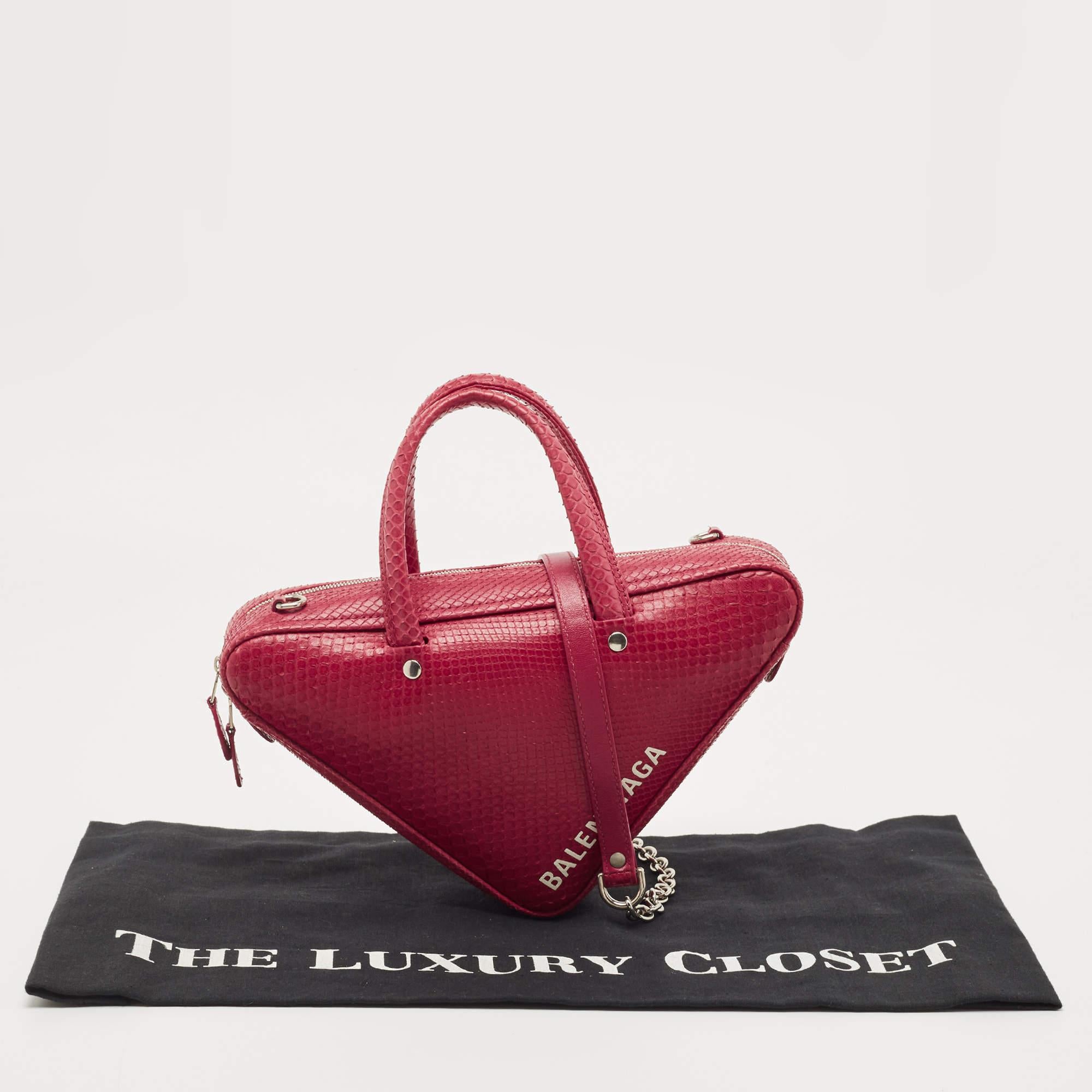 Balenciaga Red Snakeskin Leather XS Chain Triangle Duffle Bag 5