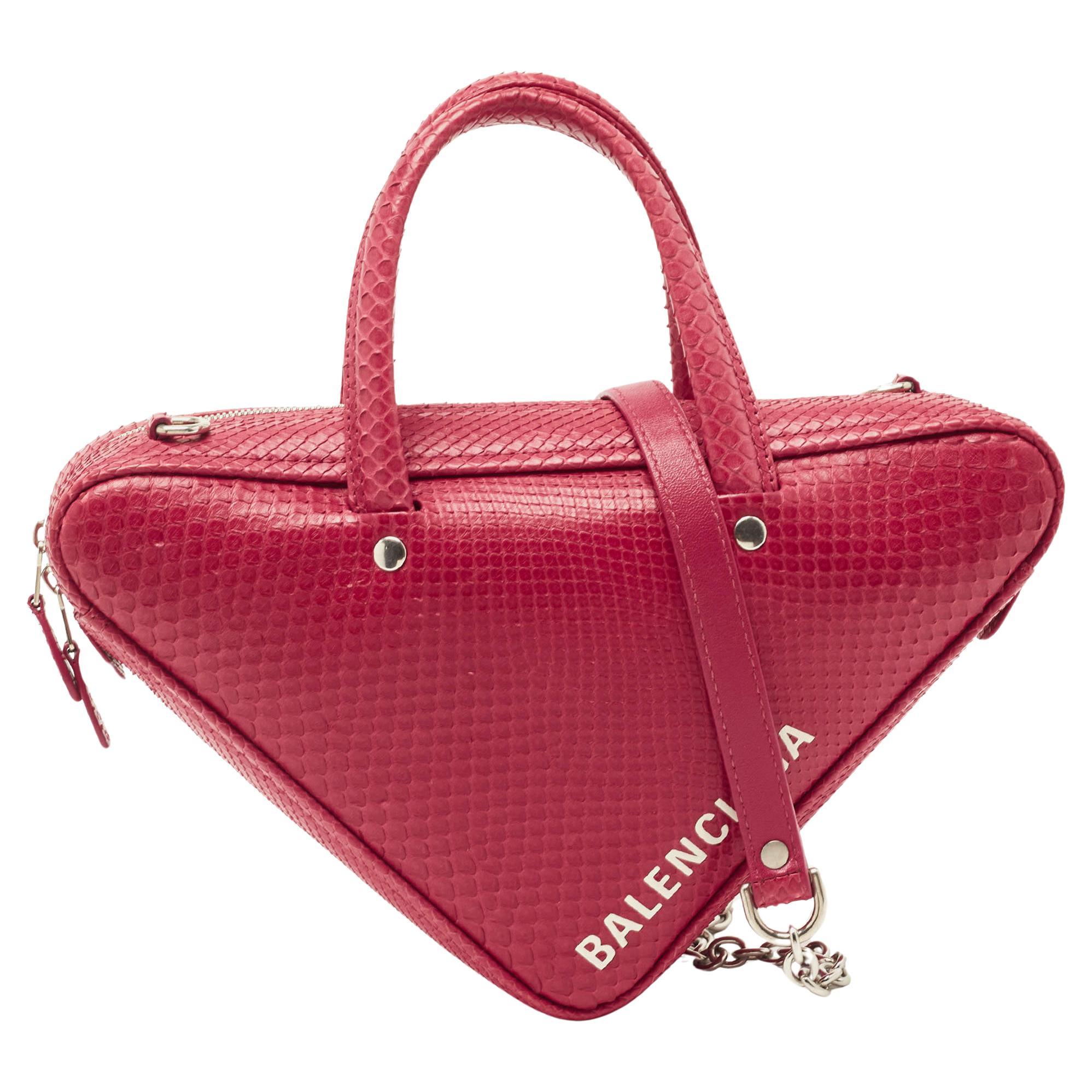 Balenciaga Red Snakeskin Leather XS Chain Triangle Duffle Bag