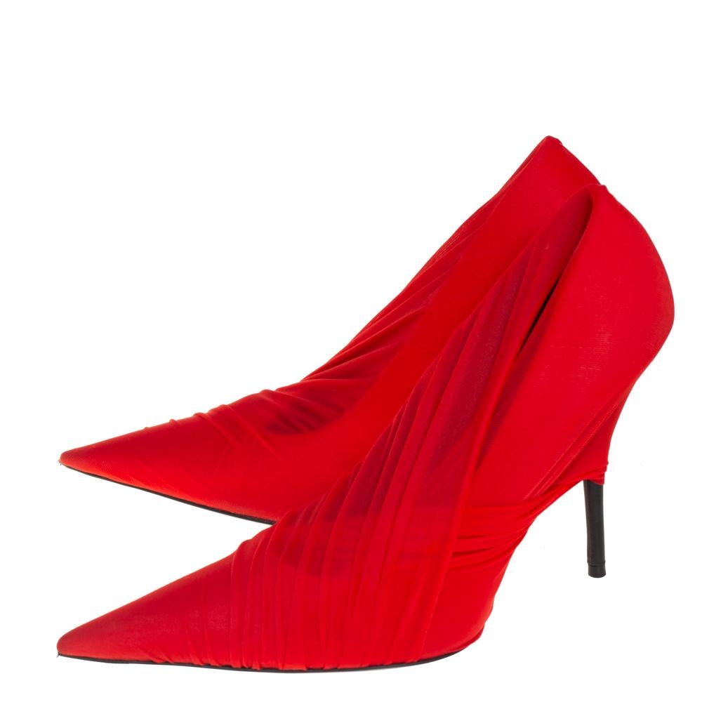 Women's Balenciaga Red Stretch Fabric Pointed Toe Pumps Size 39.5