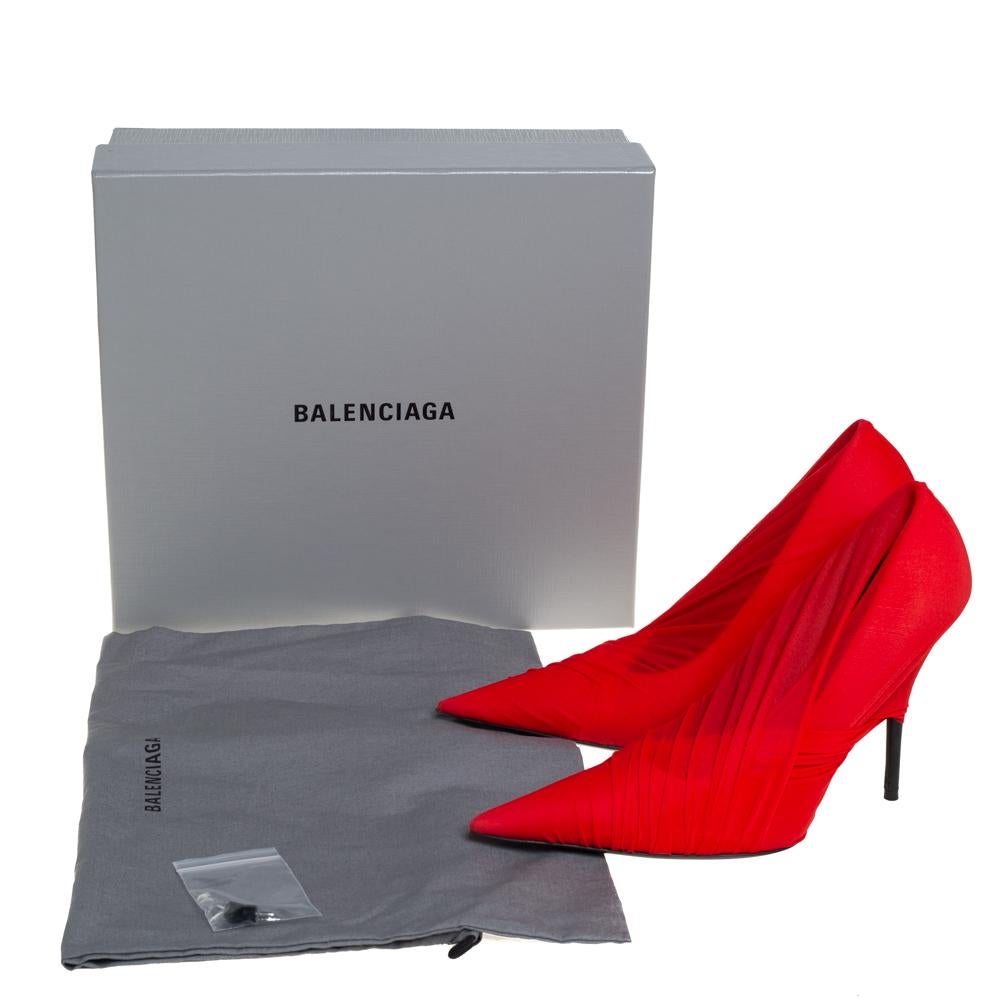 Balenciaga Red Stretch Fabric Pointed Toe Pumps Size 39.5 1