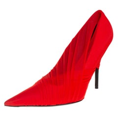 Balenciaga Red Stretch Fabric Pointed Toe Pumps Size 39.5