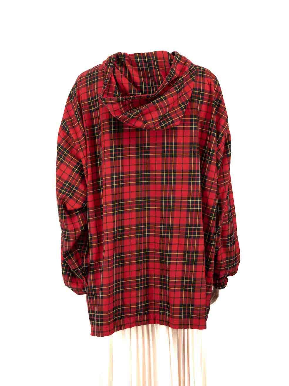 Balenciaga Red Tartan Flannel Hooded Zip Jacket Size M In Good Condition For Sale In London, GB