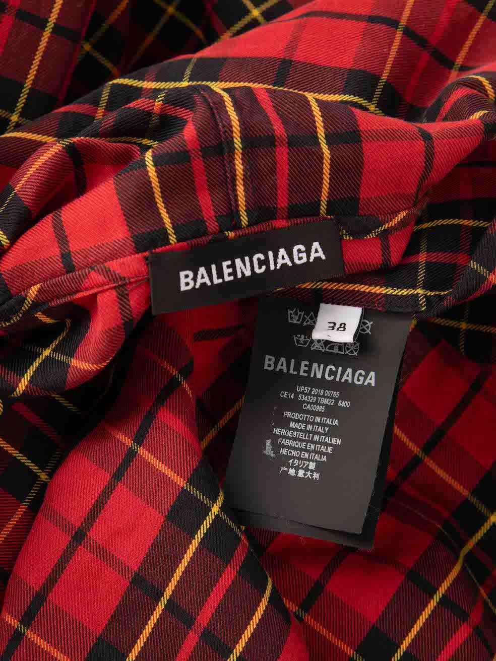 Balenciaga Red Tartan Flannel Hooded Zip Jacket Size M For Sale 1