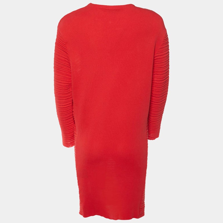 Balenciaga Red Textured Rib Knit Knee-Length Dress S at 1stDibs