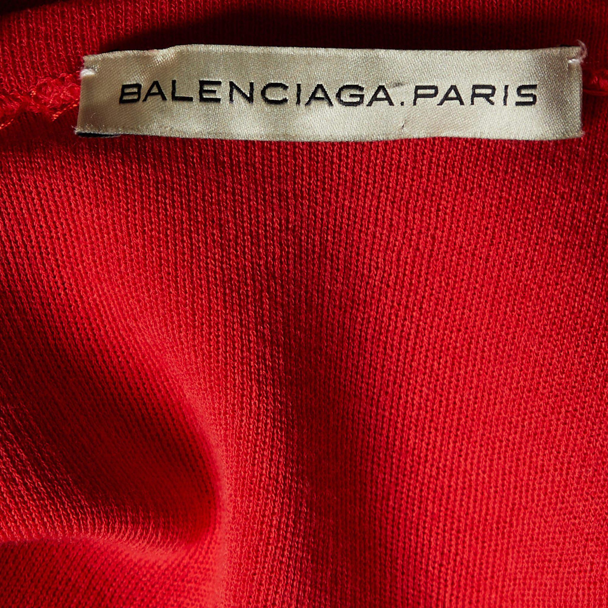 Women's Balenciaga Red Textured Rib Knit Knee-Length Dress S For Sale