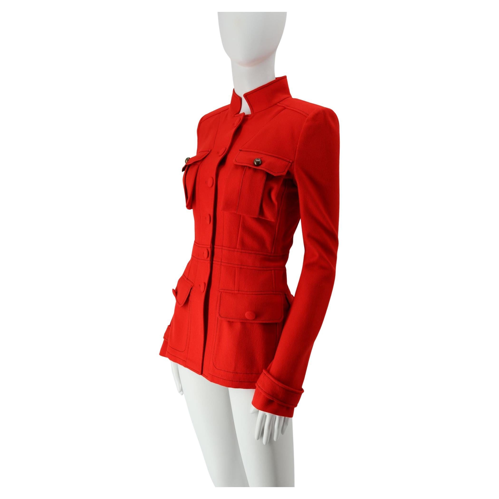 Balenciaga Red Wool Fitted Jacket For Sale